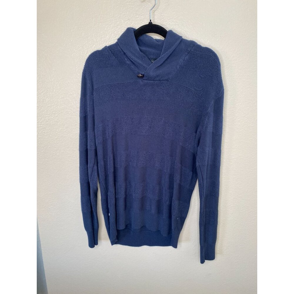 Geoffrey Beene Mens Midnight‎ Blue Shawl Collar Sweater L Acrylic  Ribbed Knit